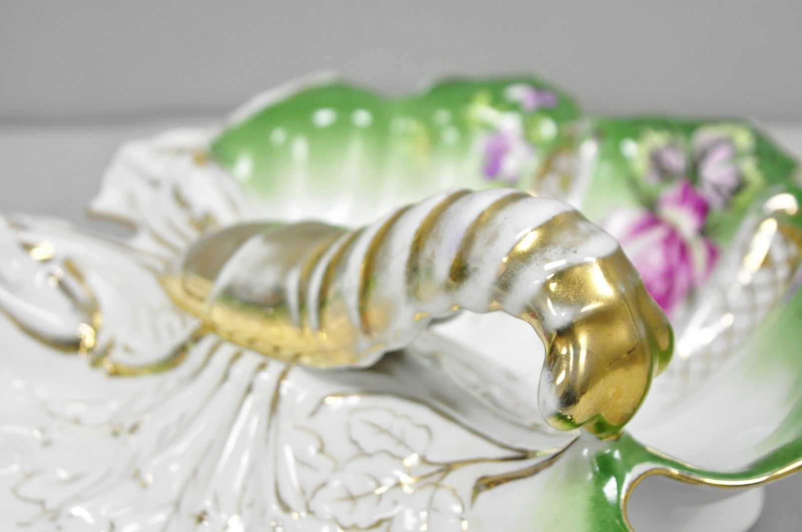 Antique Bavarian German Porcelain Gold Gilded Hand Painted Lobster Divided Dish