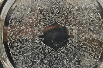 Vintage Oneida Victorian Style 12" Round Silver Plated Serving Platter Bar Tray