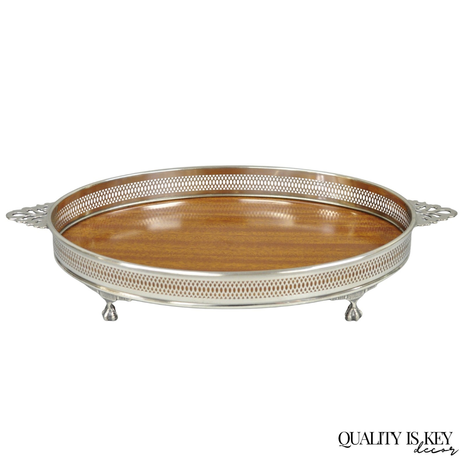 Vintage Eales of Sheffield Mid Century Modern Silver Plate Oval Formica Bar Tray