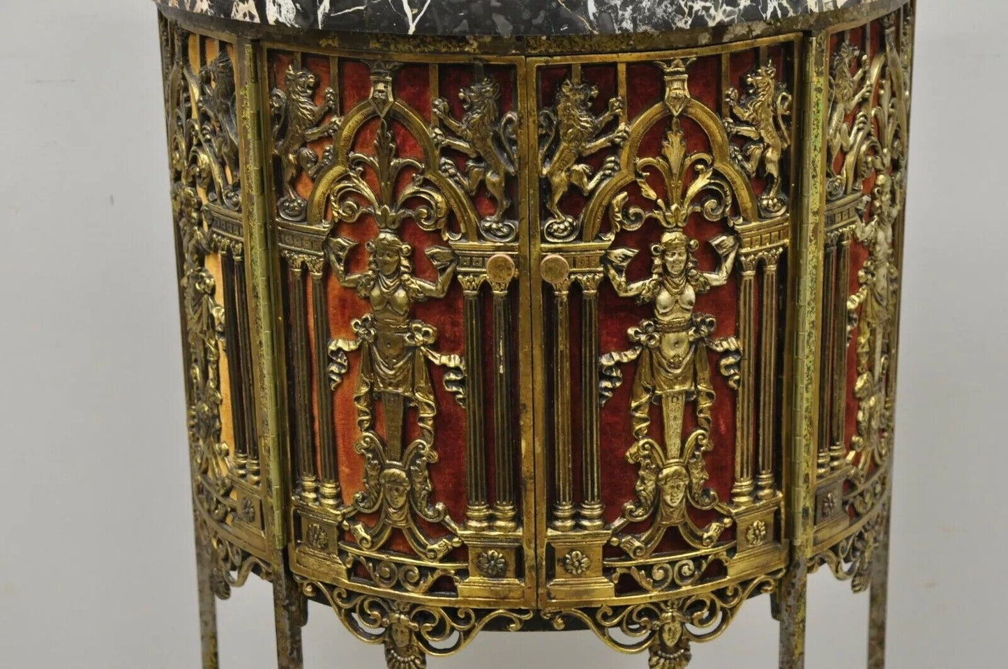 Oscar Bach Attributed Figural Bronze Marble Top Telephone Hall Stand with Chair