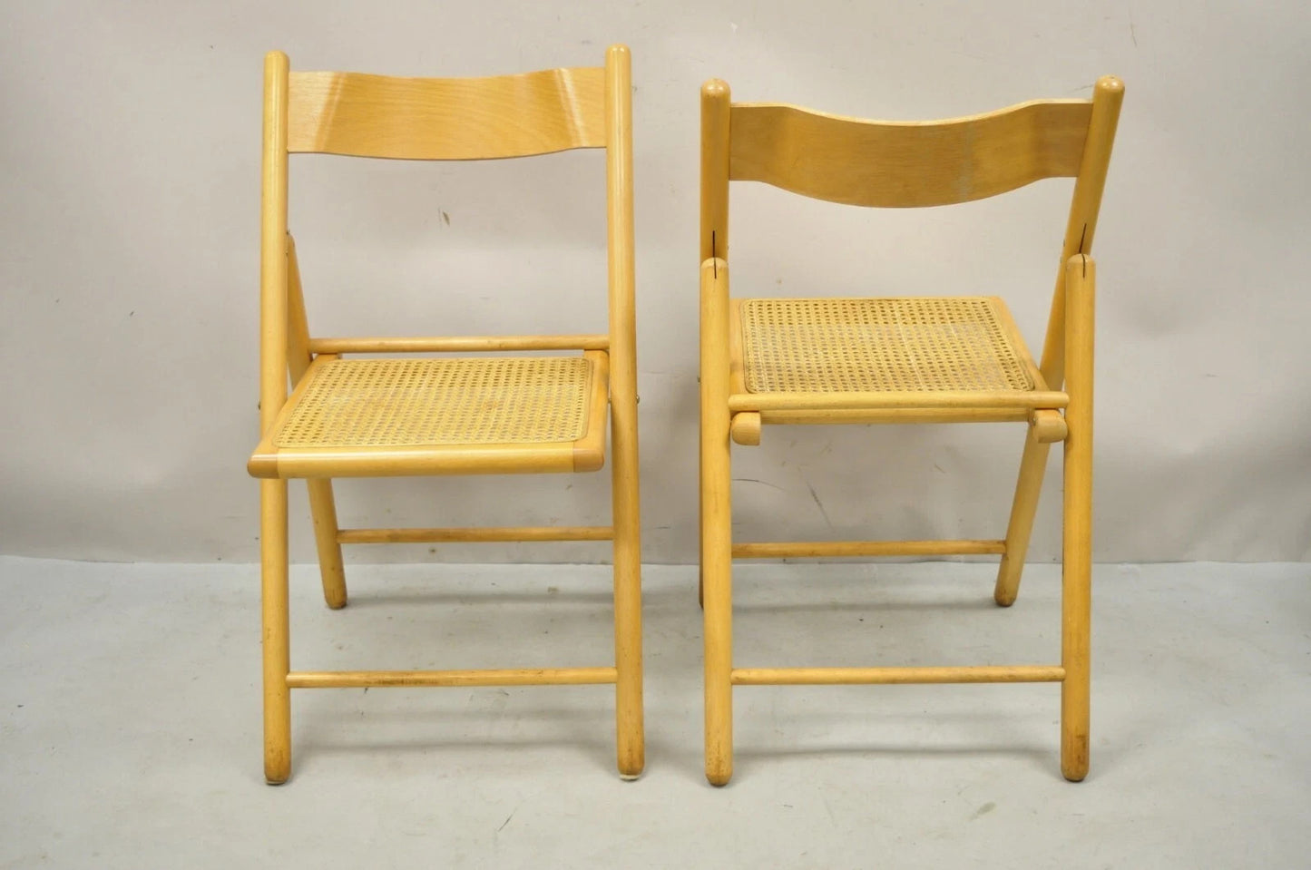 Vintage Habitat England Mid Century Modern Bentwood & Cane Folding Chairs - Pair