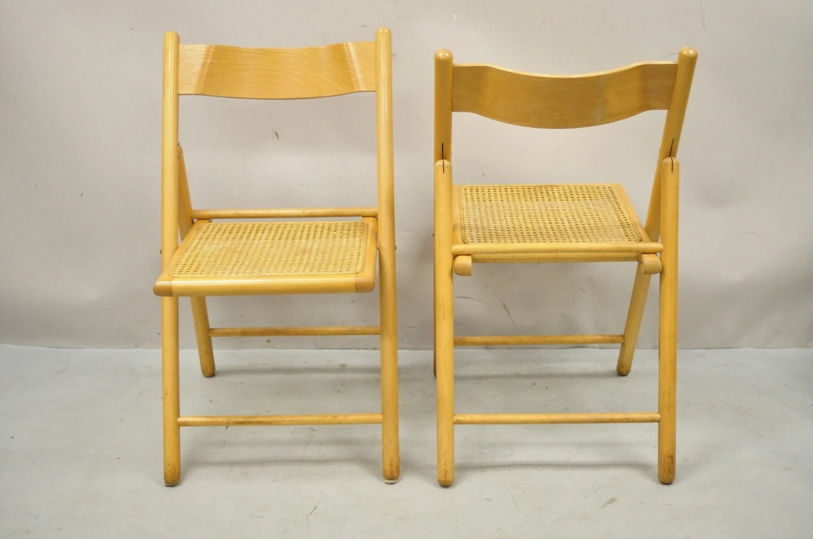 Vintage Habitat England Mid Century Modern Bentwood & Cane Folding Chairs - Pair