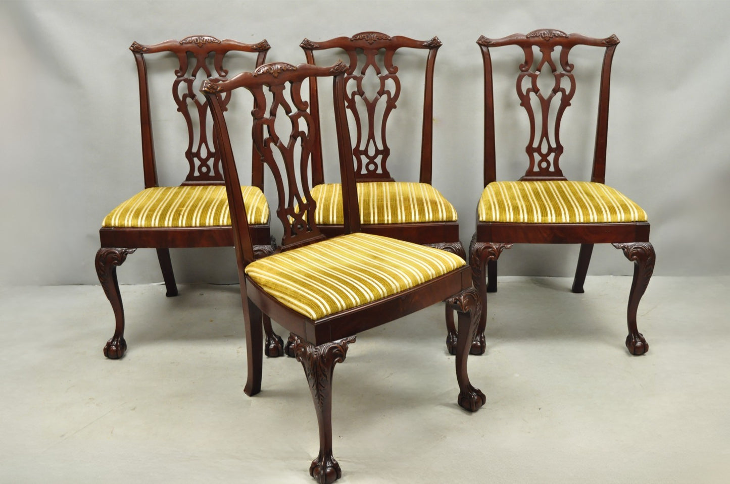 John Stuart Chippendale Carved Mahogany Ball and Claw Dining Chairs - Set of 4