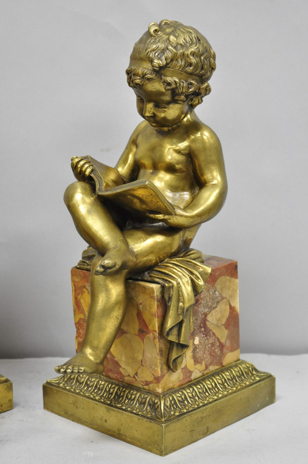 Antique French Louis XV Bronze Putti Children "Arts & Literature" Figures - Pair