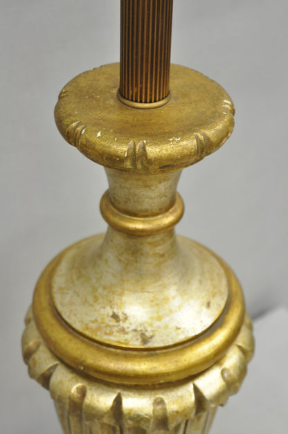 Vintage Italian Hollywood Regency Silver & Gold Gilt Carved Wood Table Lamp
