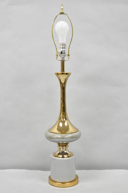 Contemporary Modern Sculptural Gold Metal & Gray Porcelain Ceramic Table Lamp