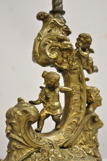 Antique French Louis XV Renaissance Style Figural Bronze Cherub Putti Table Lamp