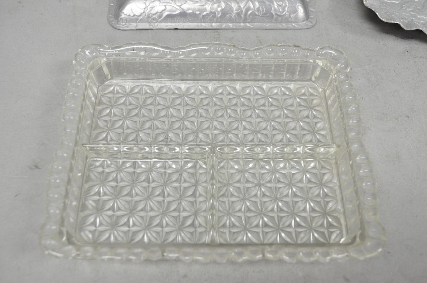 Vintage Art Deco Nouveau Hammered Aluminum Vegetable Relish Serving Platter Tray