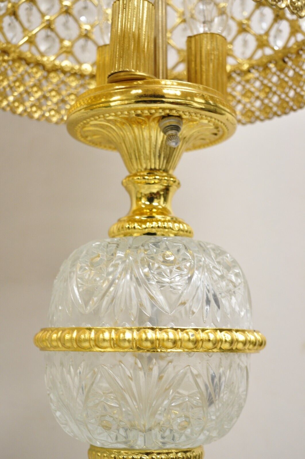 Vintage Italian Hollywoood Regency Gold Glass & Crystal Table Lamps - a Pair