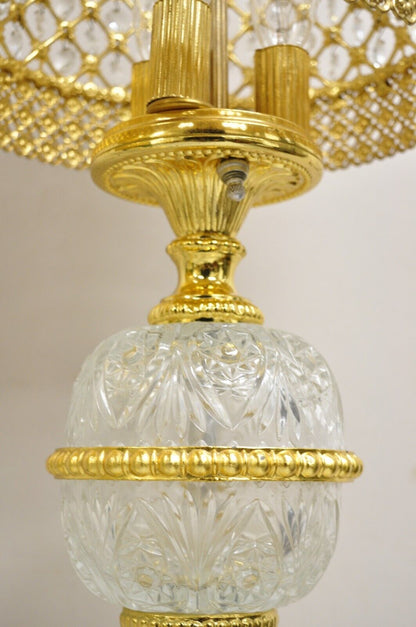 Vintage Italian Hollywoood Regency Gold Glass & Crystal Table Lamps - a Pair