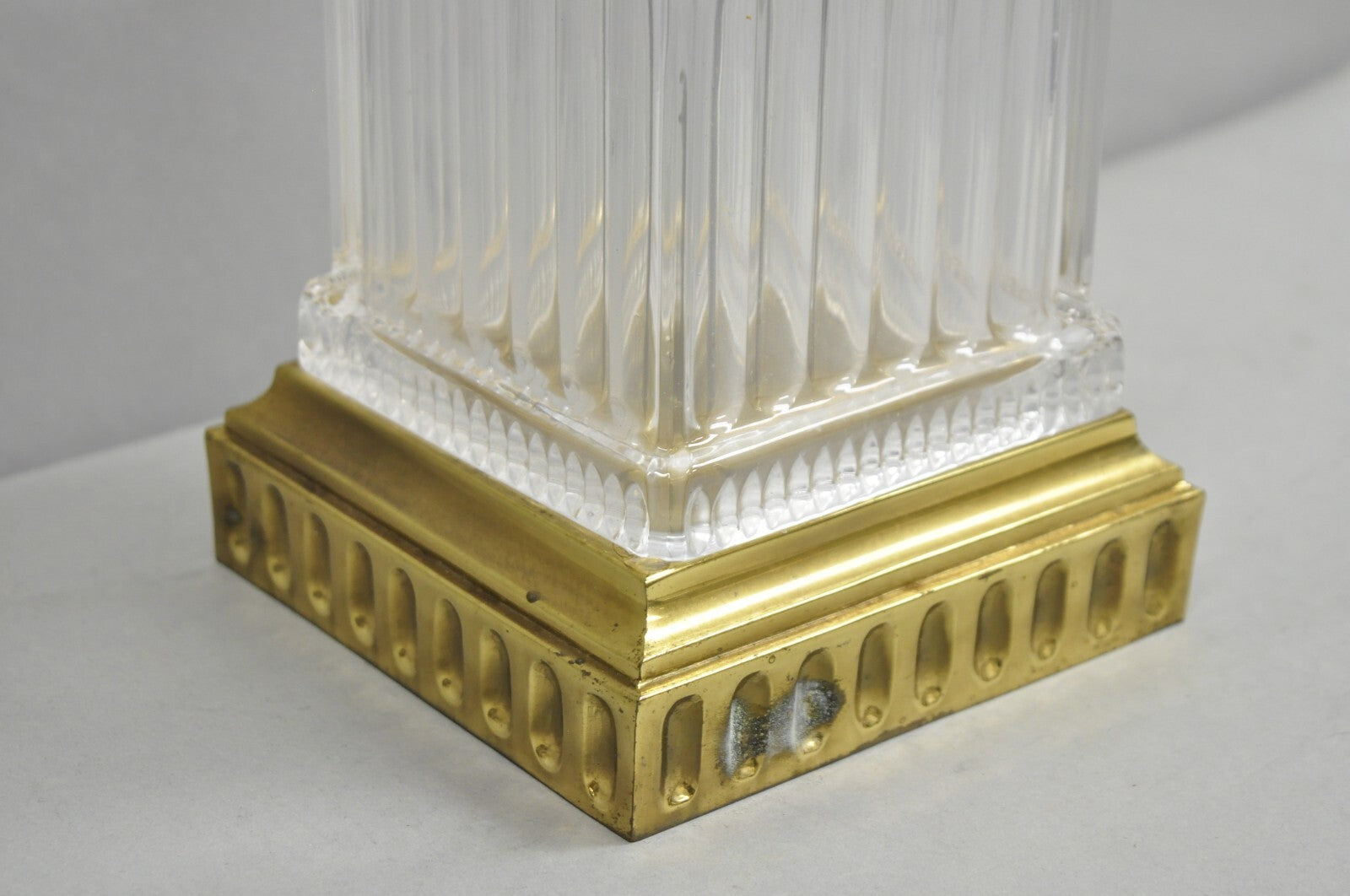 Vintage Ethan Allen Empire Style Glass Column Brass Base Table Lamp
