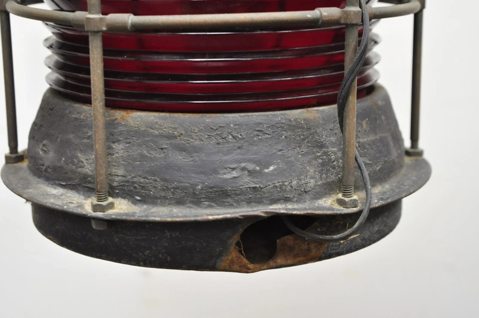 Antique Durkee Marine Ship Lantern Fixture Red Fresnel Pendant Chandelier (B)