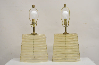 Robert Abbey Modern Oblong Glass Table Lamp with Gold Flecks Design - a Pair