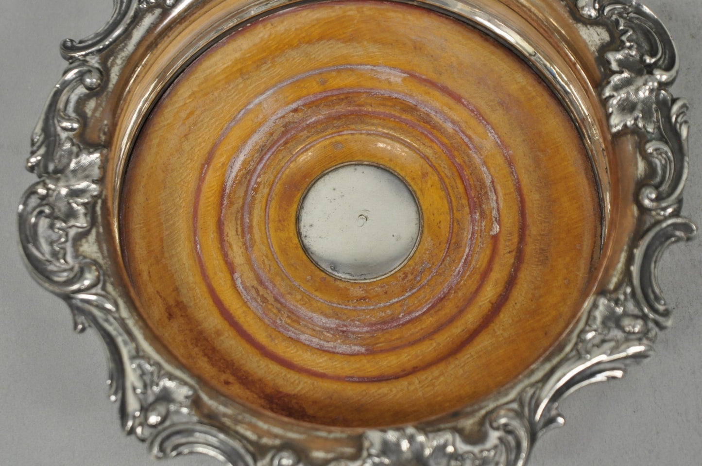 Antique English Victorian Silver Plated Floral Repousse Bar Wine Bottle Coaster