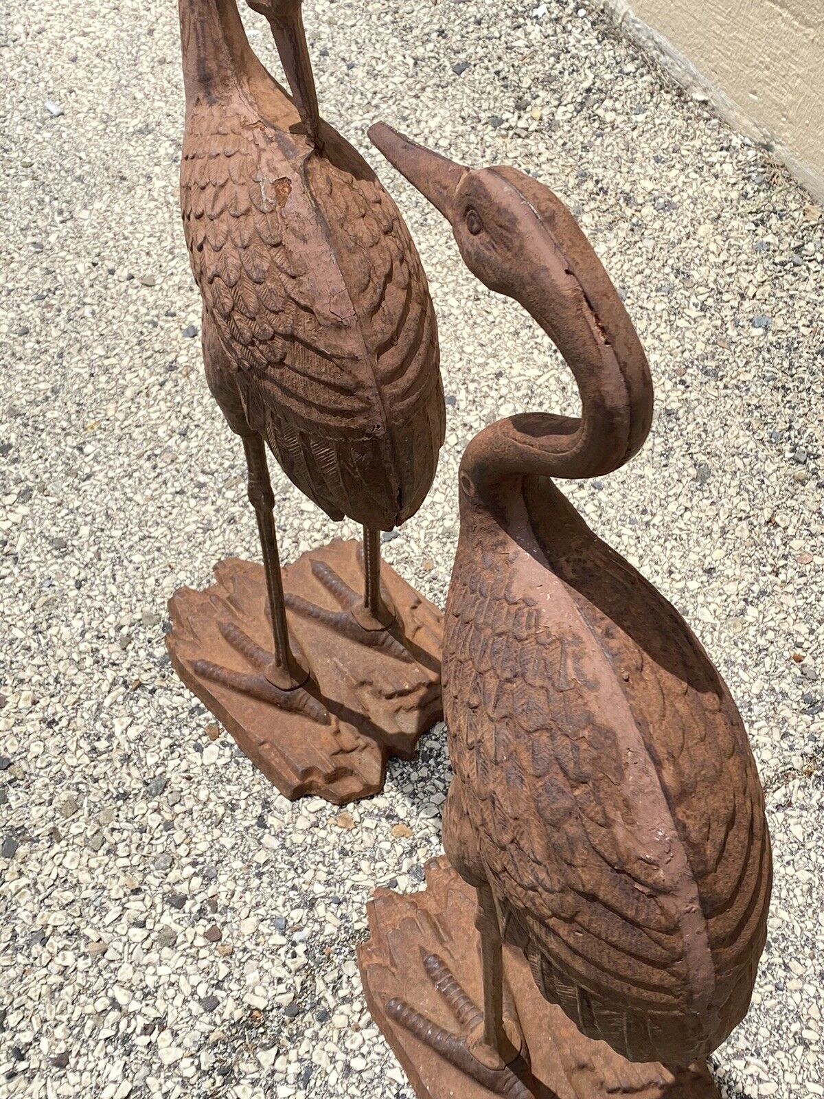 Decorative Outdoor Cast Iron Metal Garden Statue Sculpture Bird Crane - Set of 2