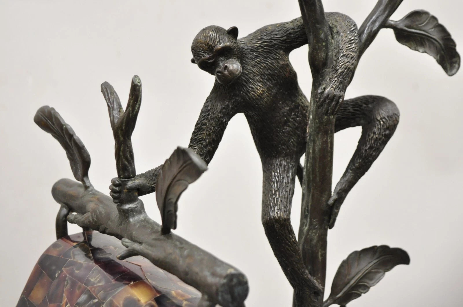 Maitland Smith Figural Bronze Monkey Desk Table Lamp Adjustable Pen Shell Shade