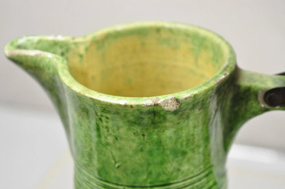 Antique Gothic Renaissance Green Ceramic Pitcher with Brass Soldier Armor Lid