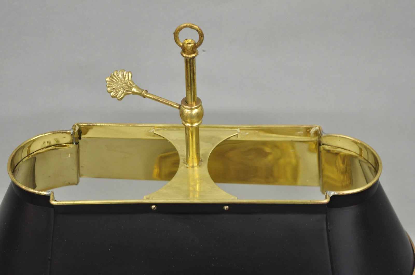 Vintage French Empire Style Brass Candlestick Bouillotte Desk Lamp w/ Tole Shade