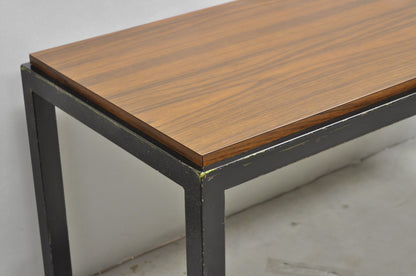 Vintage Mid Century Modern Steel Metal & Faux Rosewood Laminate Coffee Table