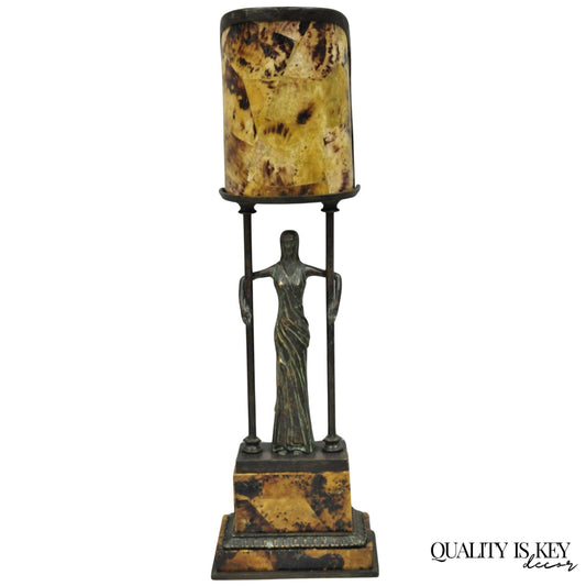 Vintage Maitland Smith Art Deco Art Nouveau Bronze Lady Figural Table Lamp