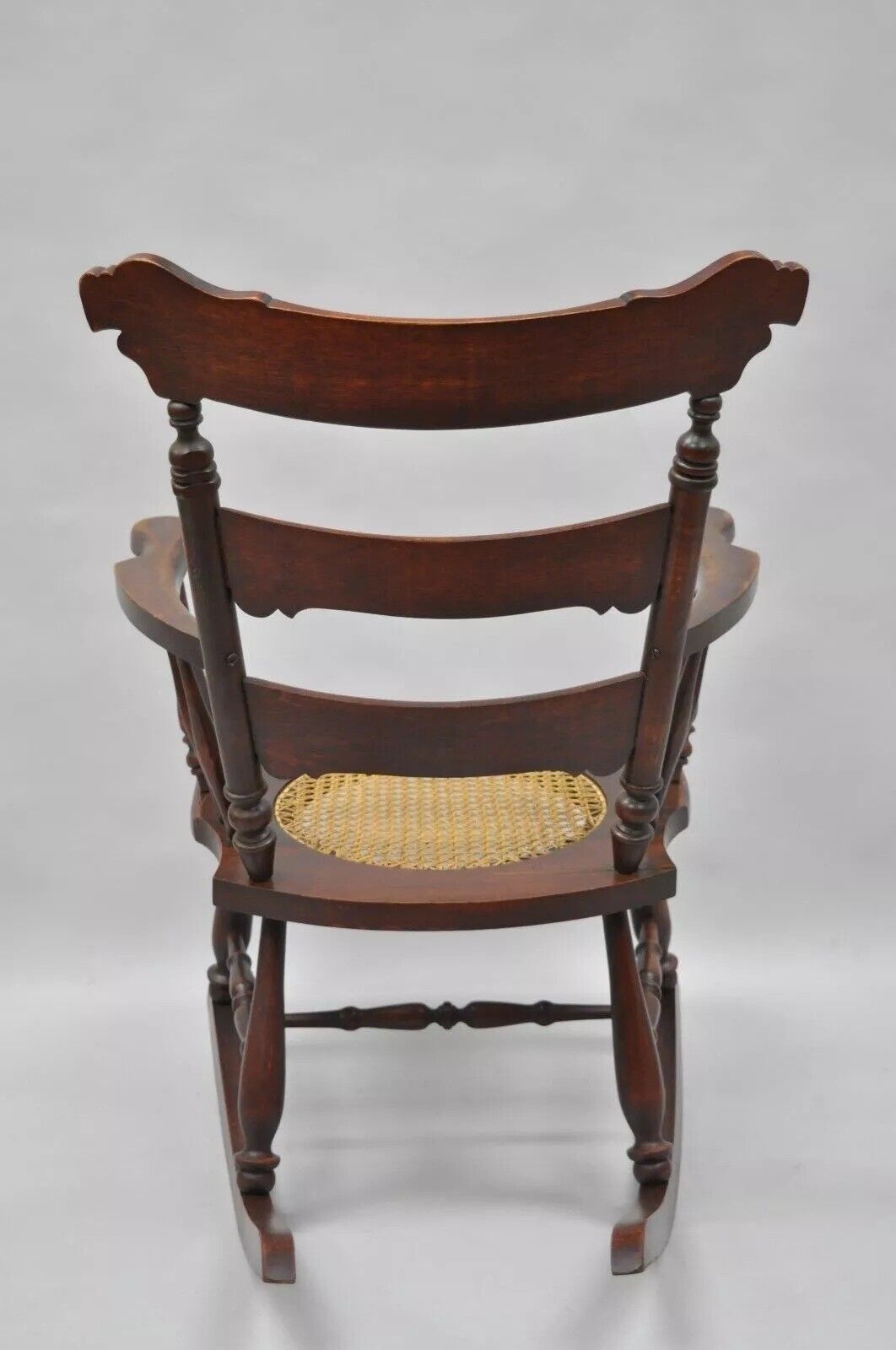 Antique Victorian Carved Mahogany Figural Eagle Cane Seat Rocker Rocking Chair