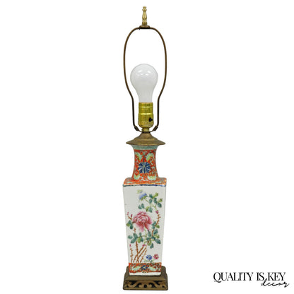 Antique Chinese Porcelain Orange Hand Painted Flower Small Boudoir Table Lamp