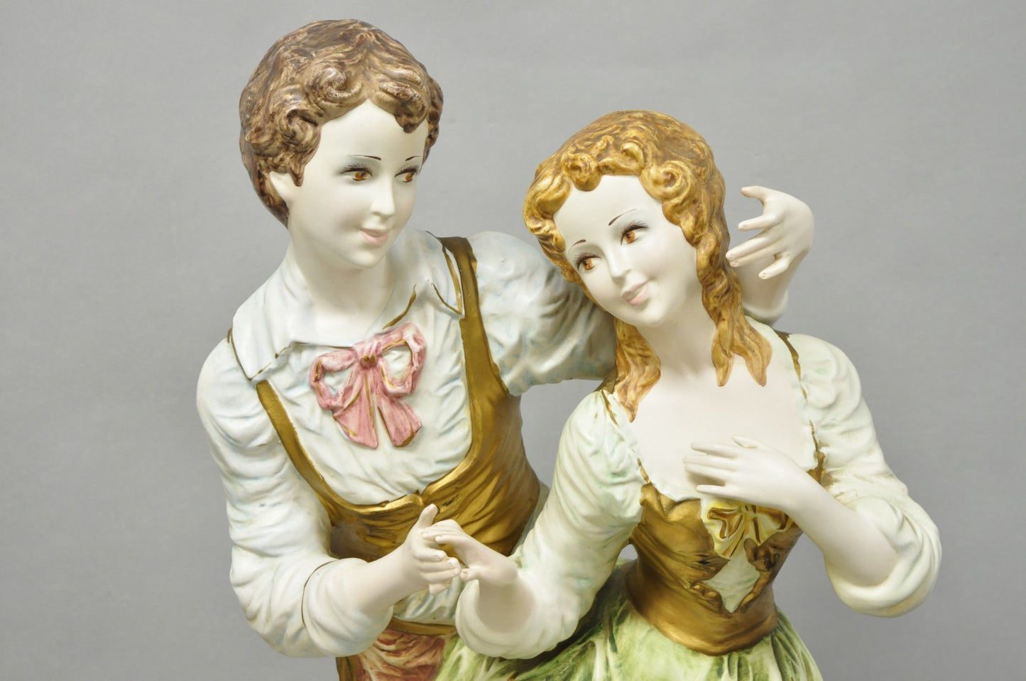 Vintage 1964 Azzolin Brothers Ceramic Boy & Girl Large Courting Statue Figurine