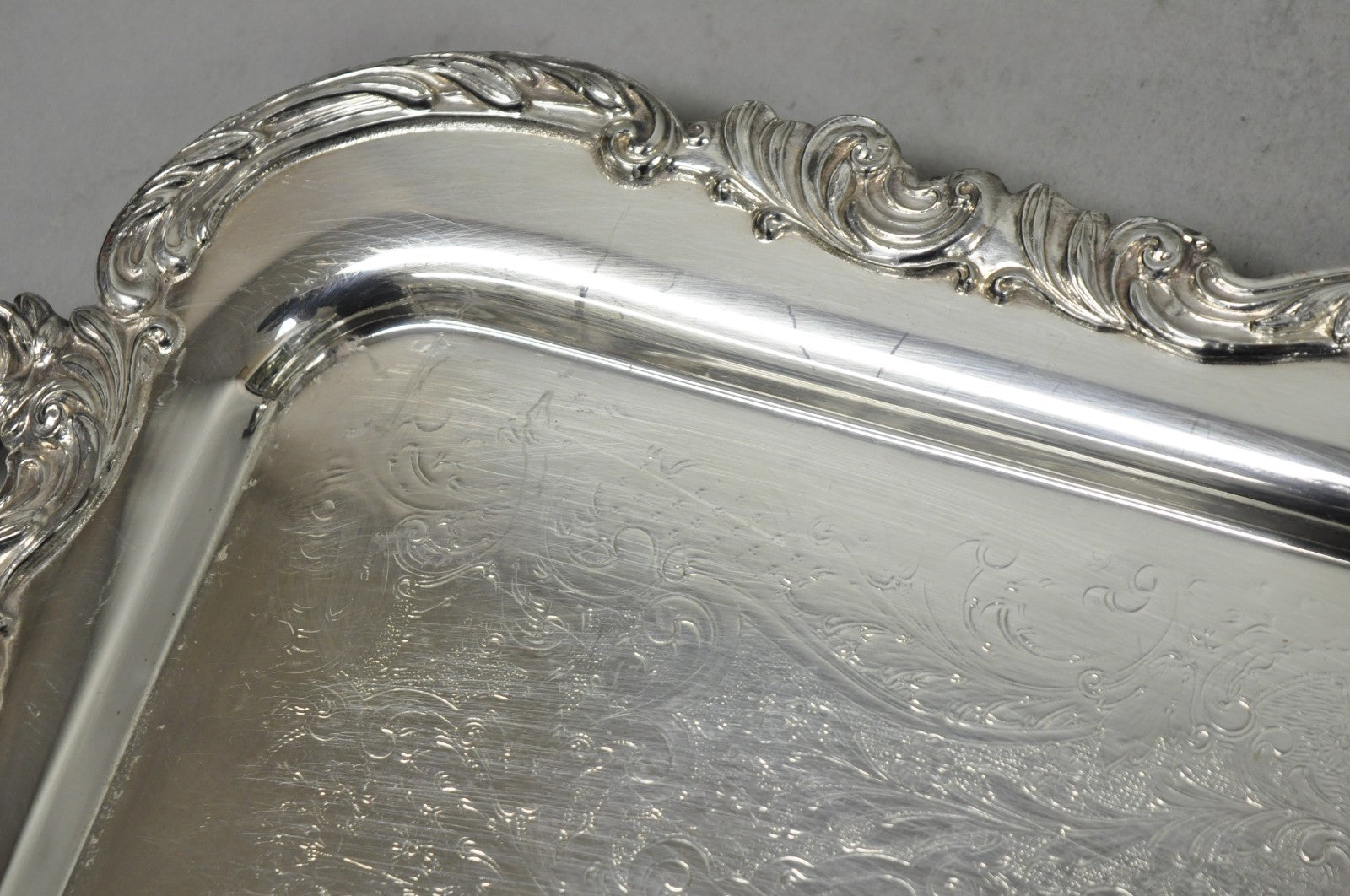 Vintage FB Rogers 1338 Victorian Silver Plated Narrow Serving Platter Bar Tray