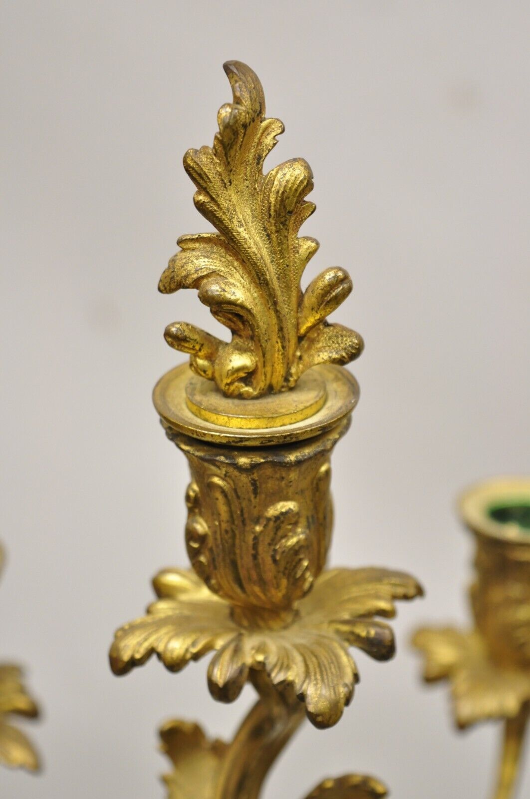 Antique French Louis XV Rococo Style Gold Gilt Bronze Candelabras - a Pair