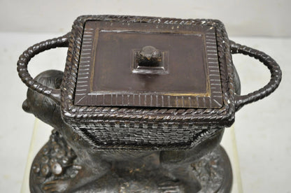 Maitland Smith Cast Bronze Monkey w/ Lidded Basket Planter Pot Statue Sculpture
