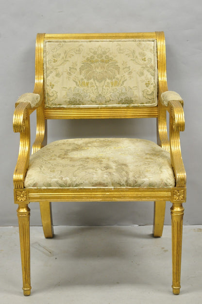 Neoclassical Regency Style Gold Carved Wood Dining Room Chairs - Set of 10