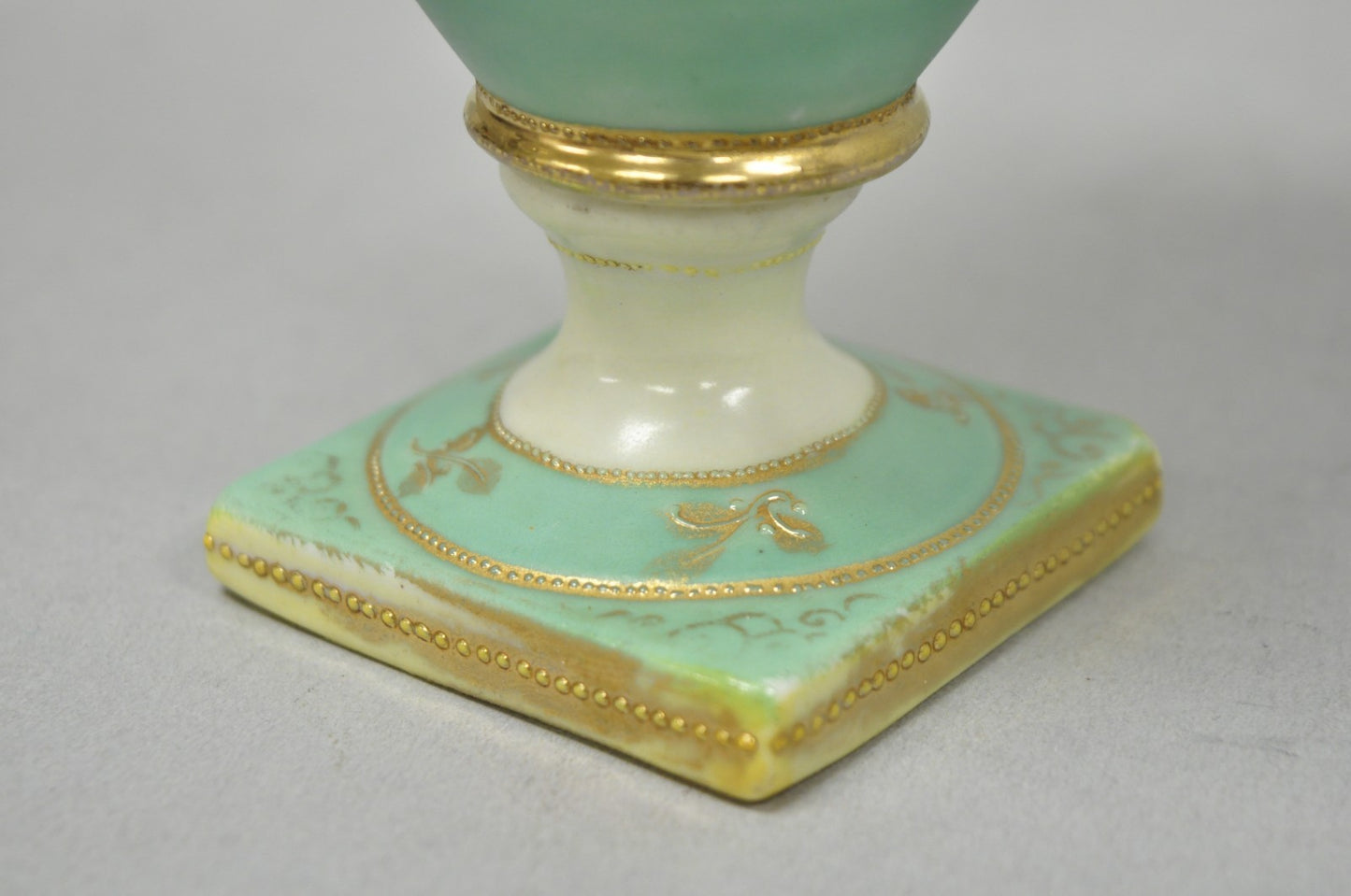 Antique Nippon Porcelain Hand Painted Windmill Scene Green Small Bolted Vase (B)