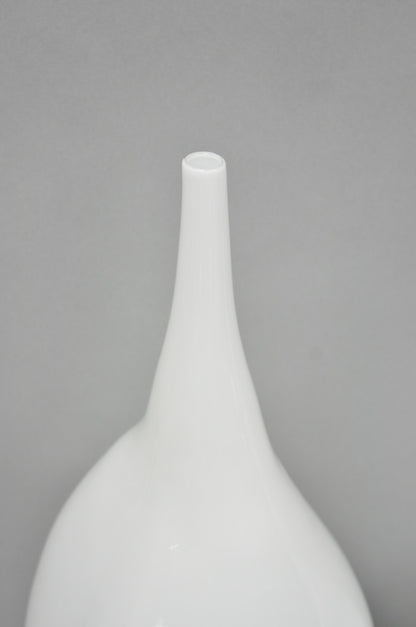 Decorative Modern White Bulbous Art Glass Vessel Vase by Lazy Susan - 2 Pc Set