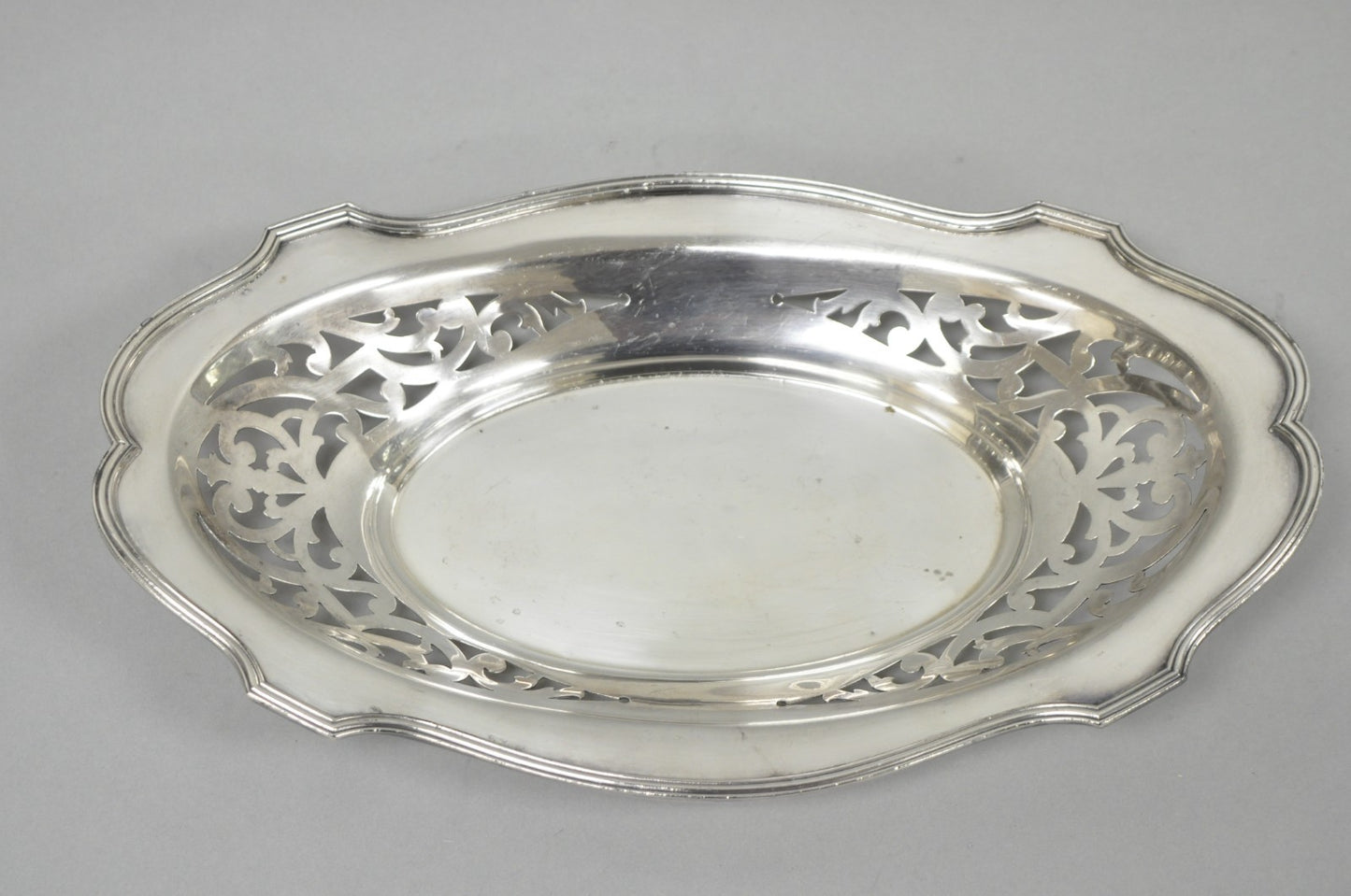Antique Victorian Silver Plated Oval Reticulated Trinket Dish Tray by L.B.S. Co
