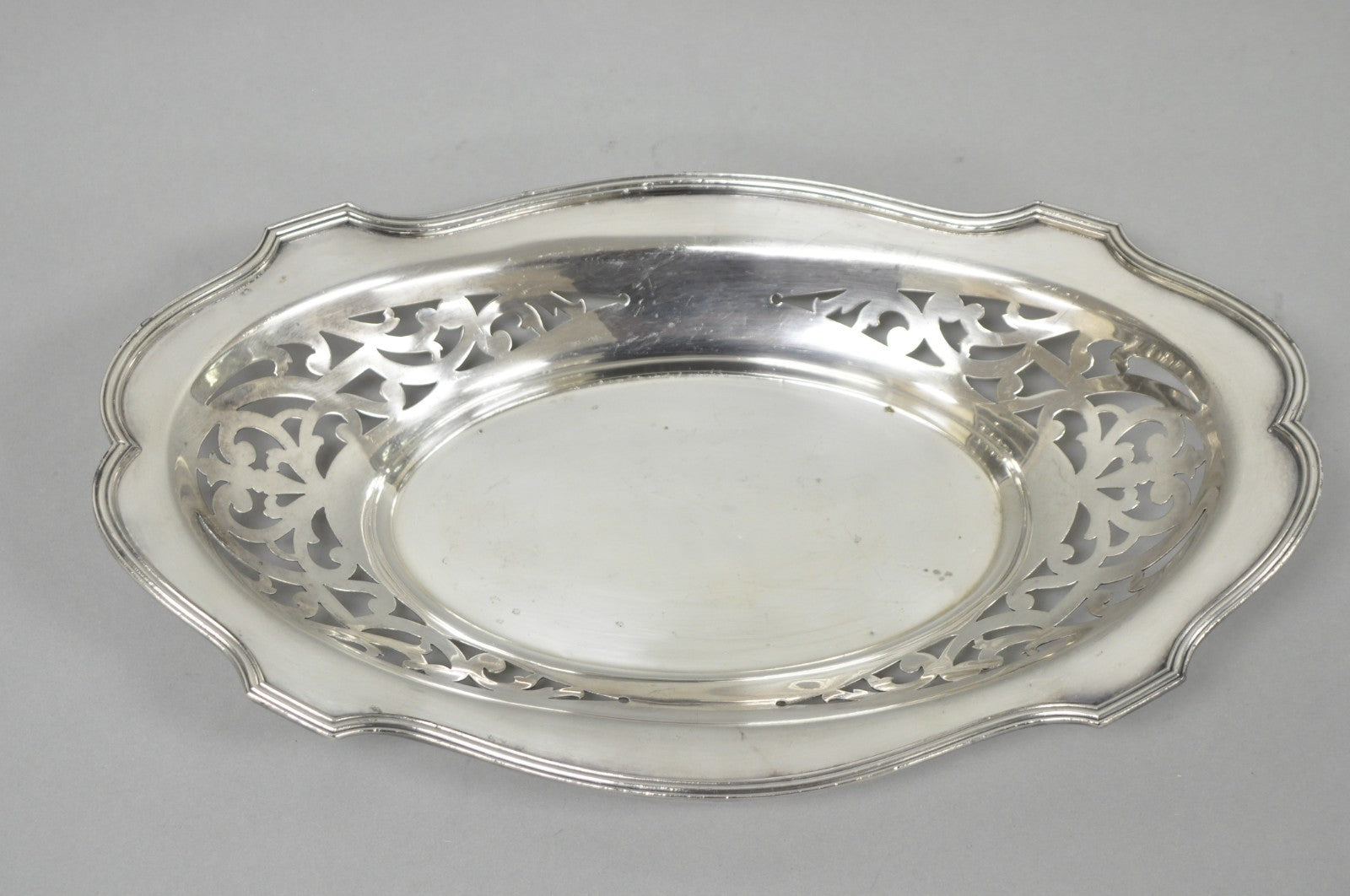 Antique Victorian Silver Plated Oval Reticulated Trinket Dish Tray by L.B.S. Co