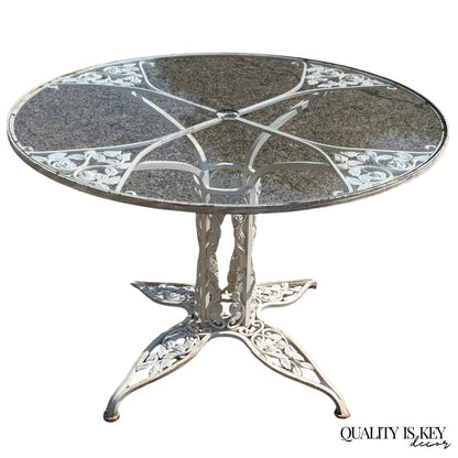 Vintage Russell Woodard Orleans Wrought Iron Pedestal Base Patio Dining Table