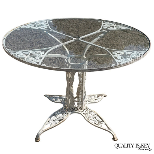 Vintage Russell Woodard Orleans Wrought Iron Pedestal Base Patio Dining Table