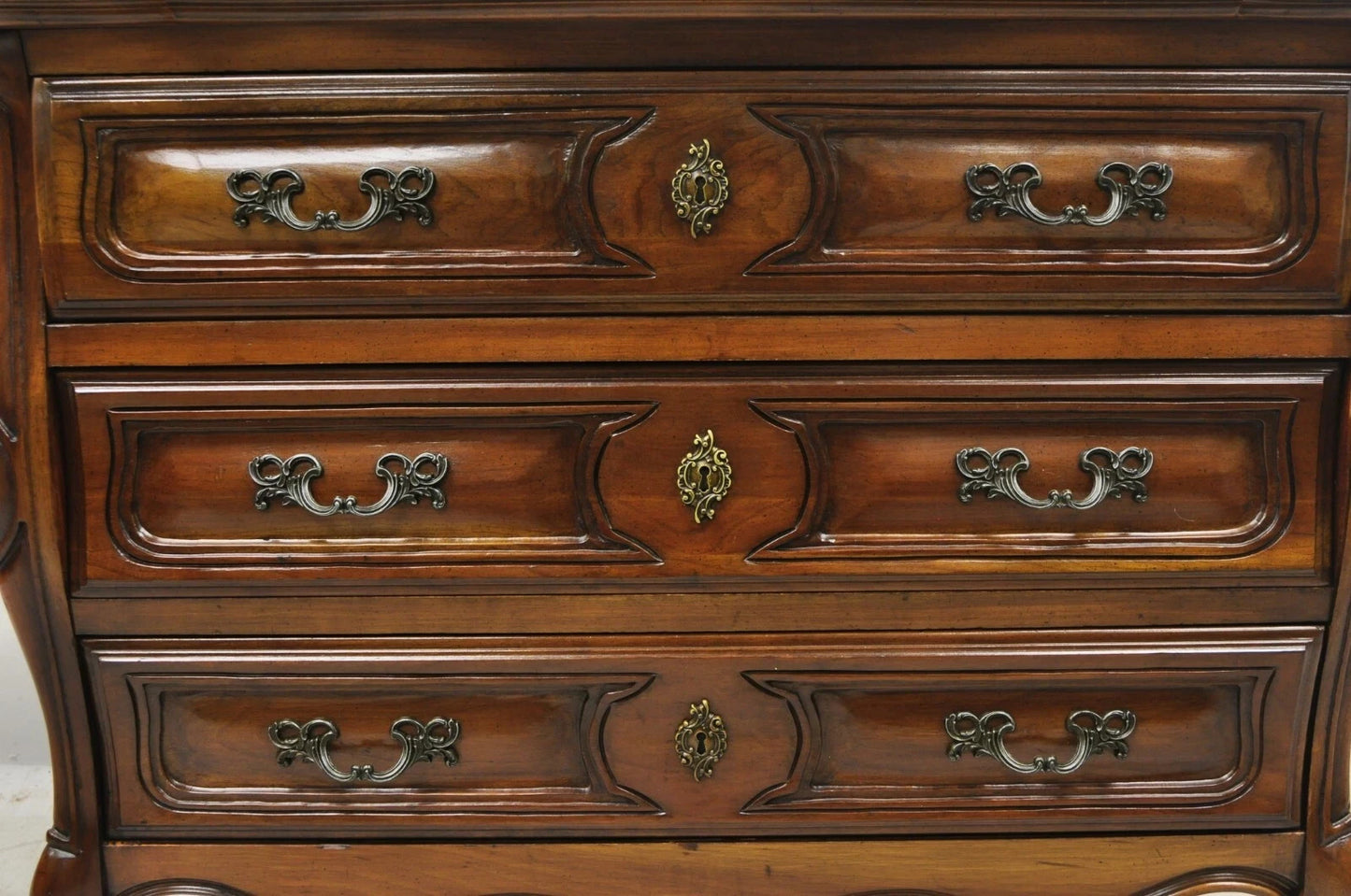 Vintage French Louis XV Country Style Sienna Cherry Bombe Commode Chest Dresser