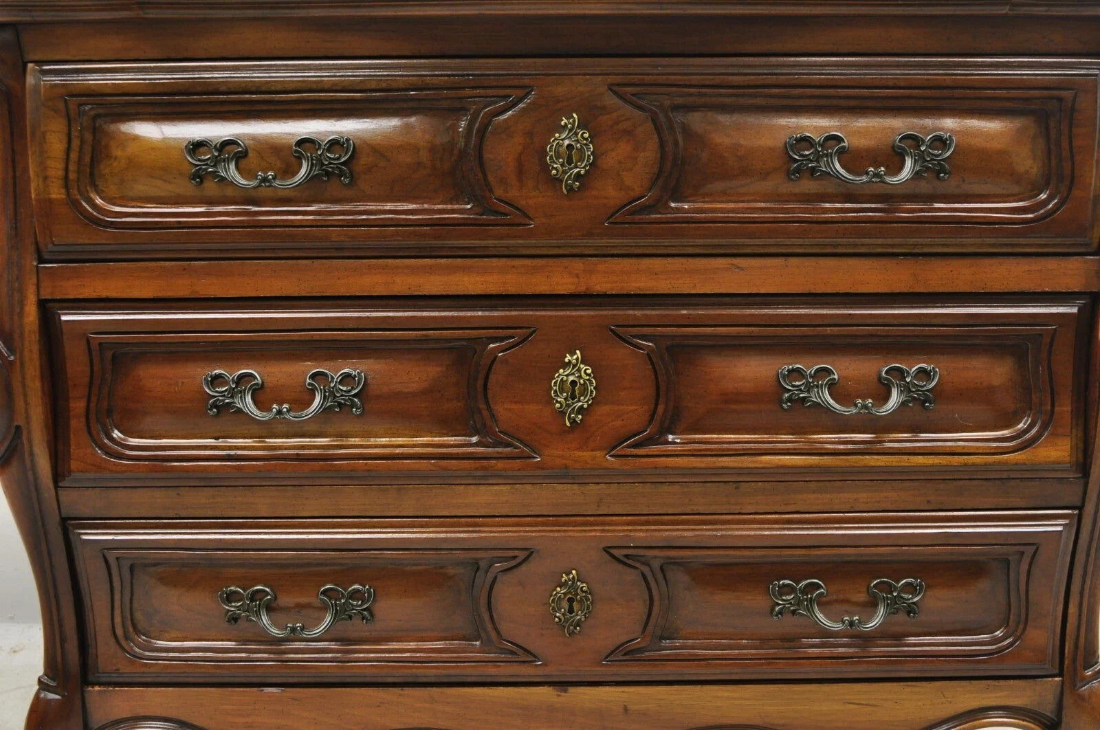 Vintage French Louis XV Country Style Sienna Cherry Bombe Commode Chest Dresser