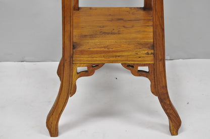 Vintage French Art Nouveau Style Carved Teak Pedestal Plant Stand Side Table