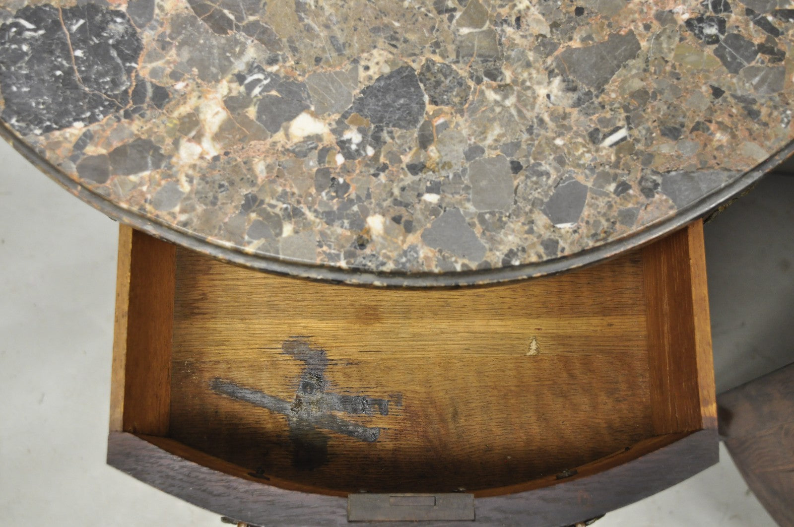 Antique French Louis XV Style Demilune Marble Top 4 Drawer Nightstand Table Pair