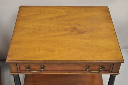 French Empire Cherry Wood Black Column 1 Drawer Lamp End Table by Heritage, Pair