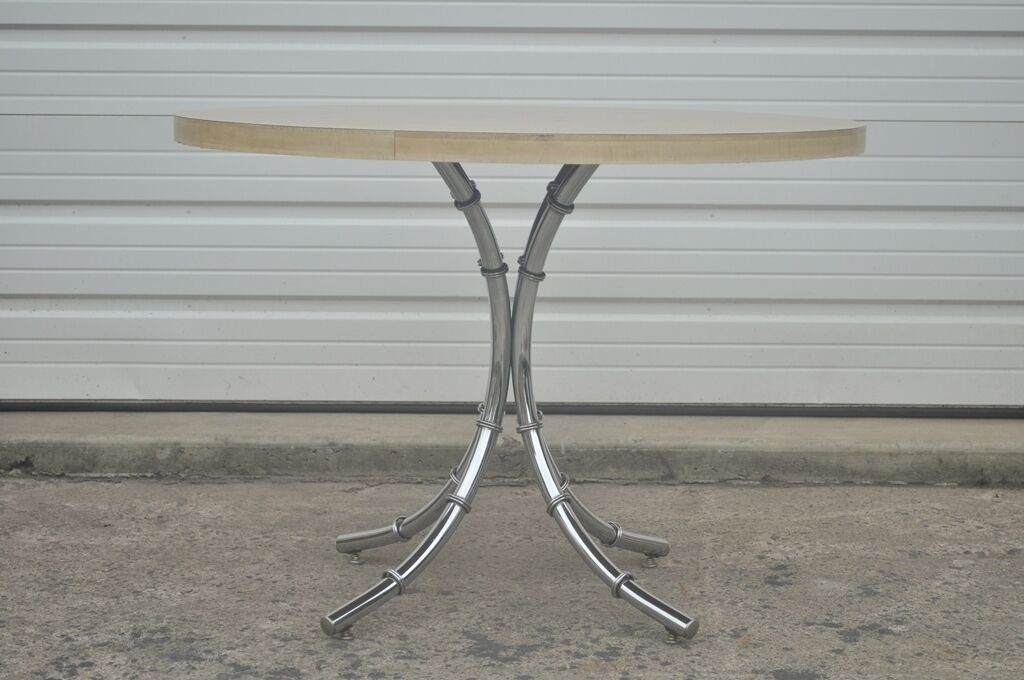 Vintage Hollywood Regency Chrome Metal Faux Bamboo Dining Kitchen Set - 5 Pc Set