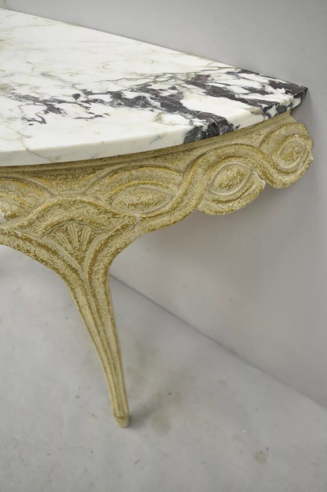 Italian Neoclassical Half Round Demilune Marble Top Ribbon Carved Console Table