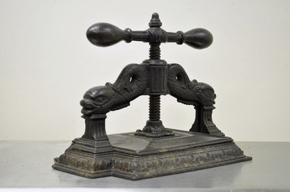 Antique 19th C. Cast Iron Classical Figural Dolphin Victorian Book Press