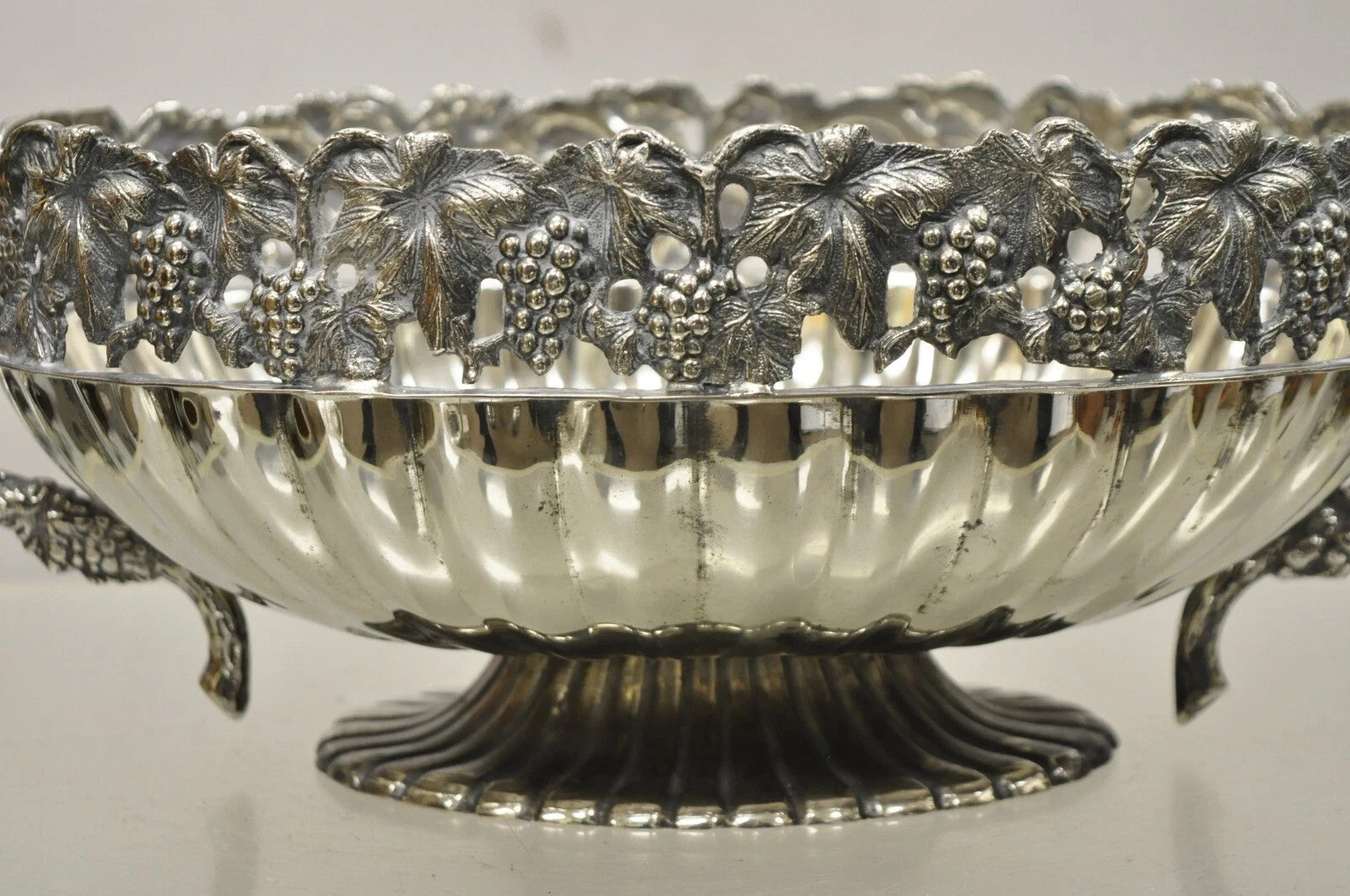 Antique Victorian Silver Plate Grapevine Oval Twin Handle Centerpiece Fruit Bowl
