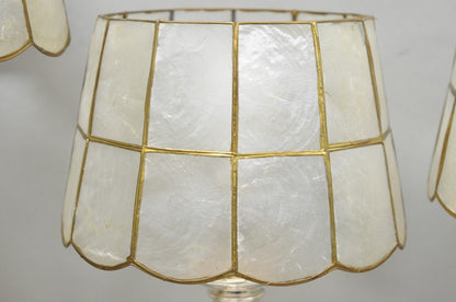 Vintage Italian Hollywood Regency Capiz Shell Gold 8.5" Round Clip On Lamp Shade