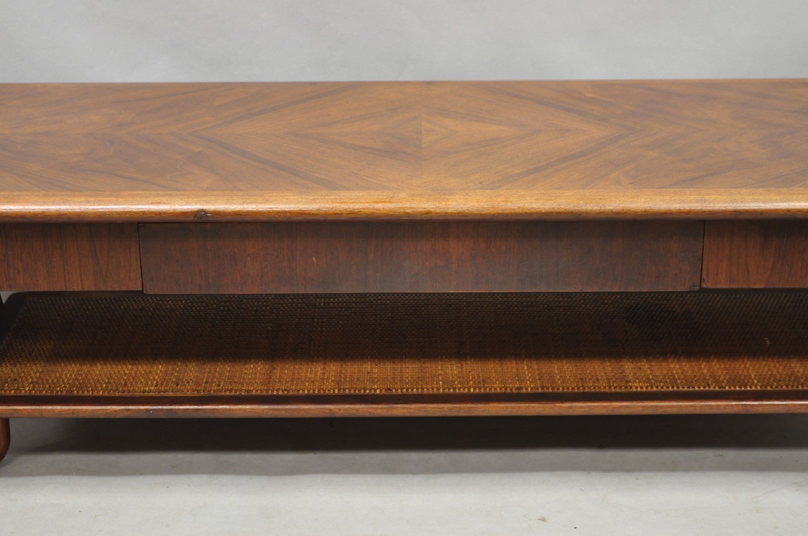 Vintage Mid Century Danish Modern Sculptural Walnut 1 Drawer Long Coffee Table