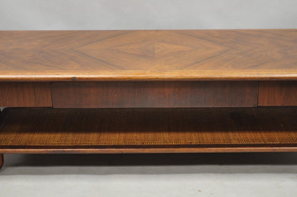 Vintage Mid Century Danish Modern Sculptural Walnut 1 Drawer Long Coffee Table