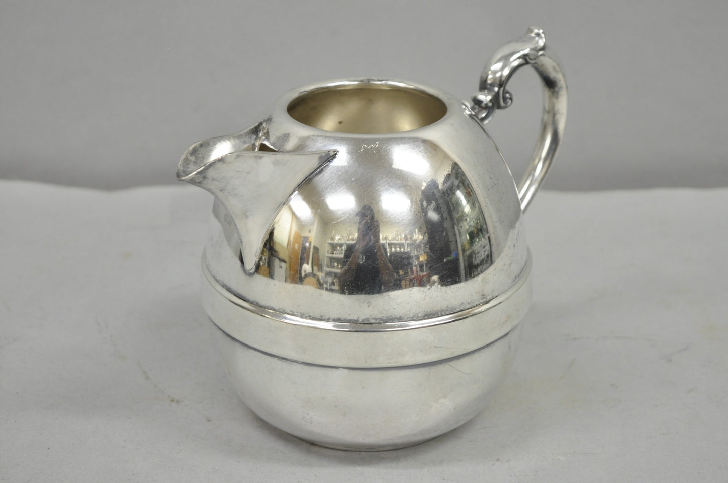 Vintage Art Deco E.P. Copper Silver Plated Bulbous Water Pitcher Jug w/ Handle